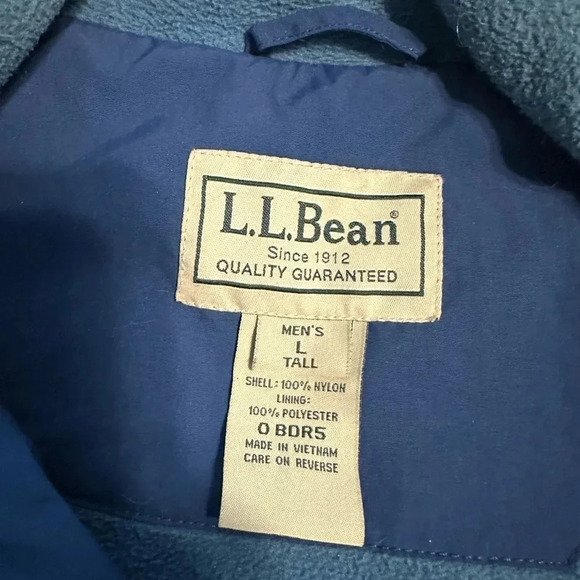 LL Bean Fleece Lined Vest Men’s Size Large Tall Blue Warm Full Zip - Picture 2 of 6
